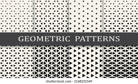 Set of geometric seamless patterns. Abstract geometric graphic design simple pattern. Seamless geometric halftone pattern.