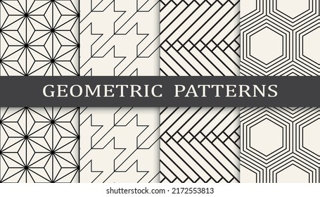 Conjunto de patrones geométricos sin soldadura. Resumen de diseño gráfico geométrico simple patrón. Patrón de líneas geométricas sin foco.