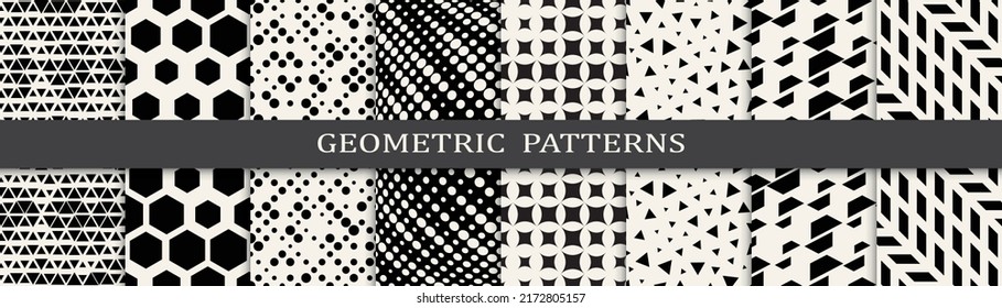 Set of geometric seamless patterns. Abstract geometric graphic design simple pattern. Seamless geometric halftone pattern.