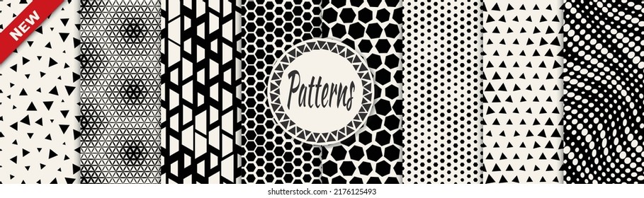 Set of geometric seamless patterns. Abstract geometric graphic design simple pattern. Seamless geometric halftone pattern.