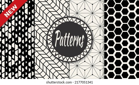 Set of geometric seamless patterns. Abstract geometric graphic design simple pattern. Seamless geometric halftone pattern.