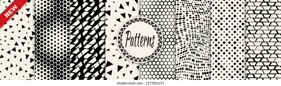 Set of geometric seamless patterns. Abstract geometric graphic design simple pattern. Seamless geometric halftone pattern.