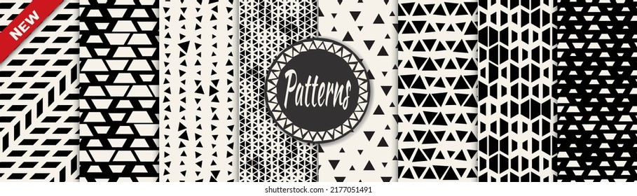 Set of geometric seamless patterns. Abstract geometric graphic design simple pattern. Seamless geometric halftone pattern.