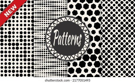 Set of geometric seamless patterns. Abstract geometric graphic design simple pattern. Seamless geometric halftone pattern.