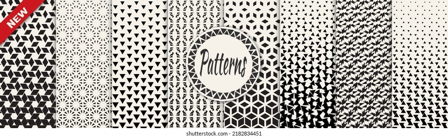 Set of geometric seamless patterns. Abstract geometric graphic design simple pattern. Seamless geometric halftone pattern.