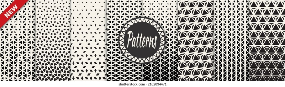Set of geometric seamless patterns. Abstract geometric graphic design simple pattern. Seamless geometric halftone pattern.