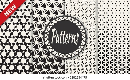 Set of geometric seamless patterns. Abstract geometric graphic design simple pattern. Seamless geometric halftone pattern.