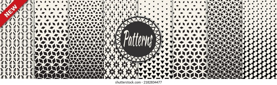 Set of geometric seamless patterns. Abstract geometric graphic design simple pattern. Seamless geometric halftone pattern.