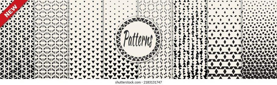 Set of geometric seamless patterns. Abstract geometric graphic design simple pattern. Seamless geometric halftone pattern.