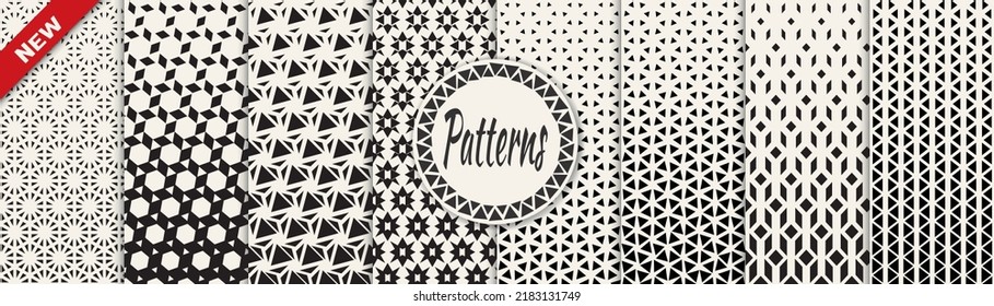 Set of geometric seamless patterns. Abstract geometric graphic design simple pattern. Seamless geometric halftone pattern.