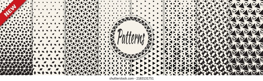 Set of geometric seamless patterns. Abstract geometric graphic design simple pattern. Seamless geometric halftone pattern.