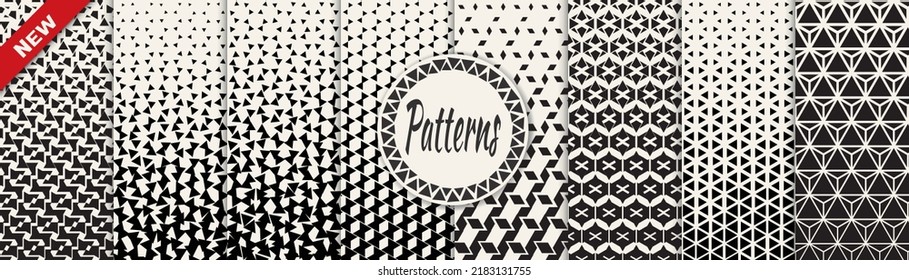 Set of geometric seamless patterns. Abstract geometric graphic design simple pattern. Seamless geometric halftone pattern.