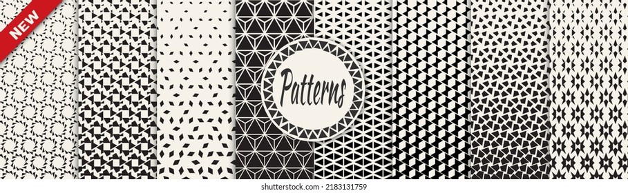 Set of geometric seamless patterns. Abstract geometric graphic design simple pattern. Seamless geometric halftone pattern.