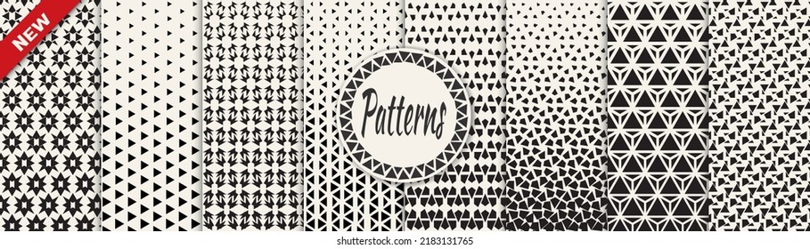 Set of geometric seamless patterns. Abstract geometric graphic design simple pattern. Seamless geometric halftone pattern.