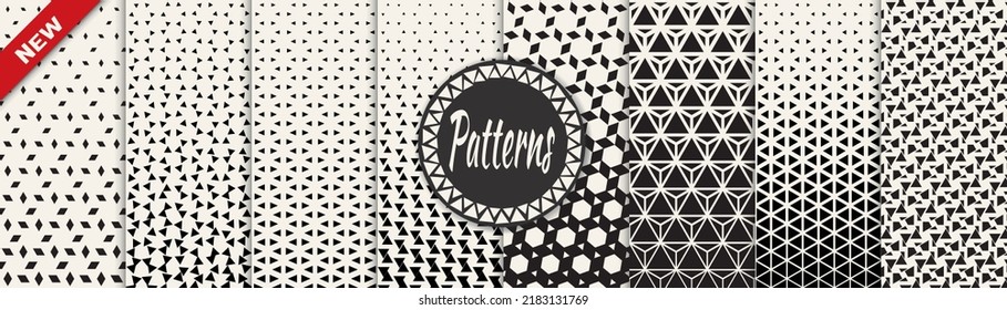 Set of geometric seamless patterns. Abstract geometric graphic design simple pattern. Seamless geometric halftone pattern.