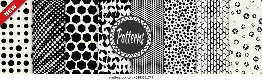 Set of geometric seamless patterns. Abstract geometric graphic design simple pattern. Seamless geometric halftone pattern.
