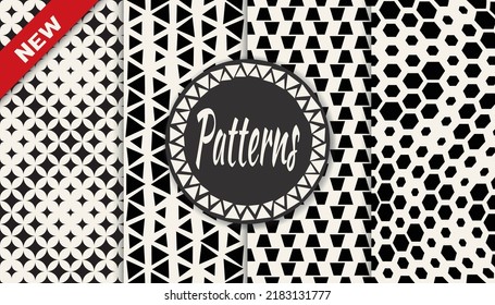 Set of geometric seamless patterns. Abstract geometric graphic design simple pattern. Seamless geometric halftone pattern.