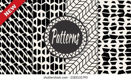 Set of geometric seamless patterns. Abstract geometric graphic design simple pattern. Seamless geometric halftone pattern.