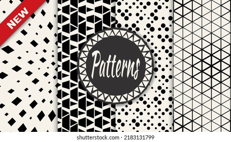 Set of geometric seamless patterns. Abstract geometric graphic design simple pattern. Seamless geometric halftone pattern.