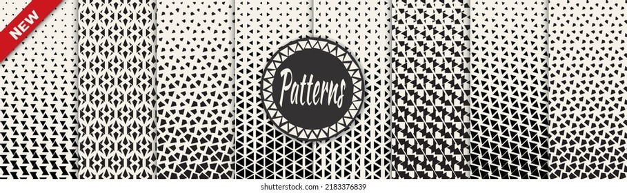Set of geometric seamless patterns. Abstract geometric graphic design simple pattern. Seamless geometric halftone pattern.
