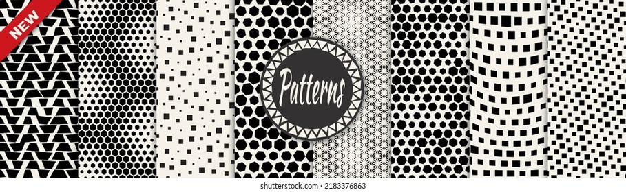 Set of geometric seamless patterns. Abstract geometric graphic design simple pattern. Seamless geometric halftone pattern.