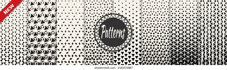 Set of geometric seamless patterns. Abstract geometric graphic design simple pattern. Seamless geometric halftone pattern.