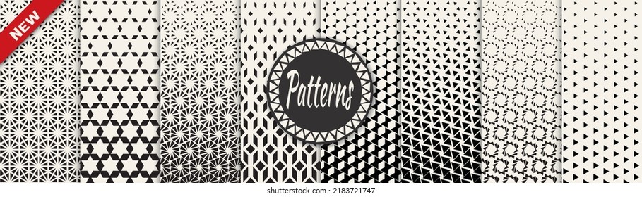 Set of geometric seamless patterns. Abstract geometric graphic design simple pattern. Seamless geometric halftone pattern.