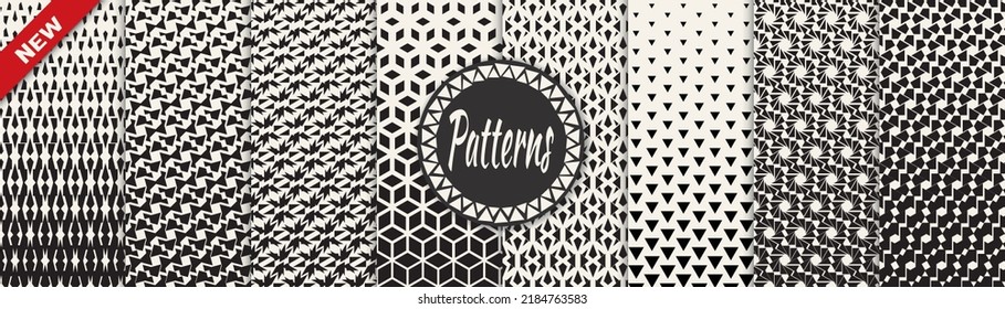 Set of geometric seamless patterns. Abstract geometric graphic design simple pattern. Seamless geometric halftone pattern.