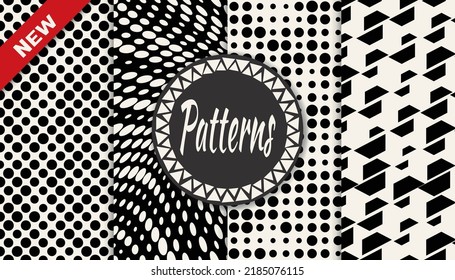 Set of geometric seamless patterns. Abstract geometric graphic design simple pattern. Seamless geometric halftone pattern.