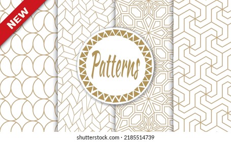 Set of geometric seamless patterns. Abstract geometric graphic design print pattern. Seamless geometric golden lines pattern.