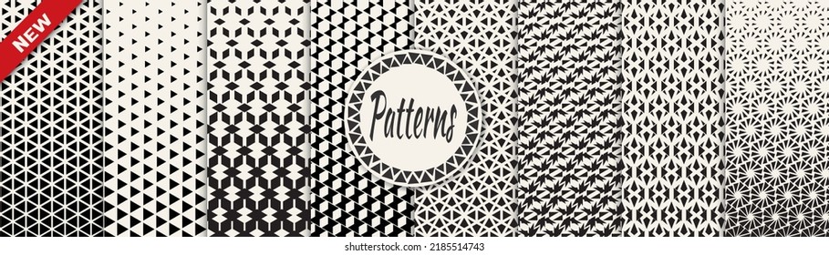 Set of geometric seamless patterns. Abstract geometric graphic design simple pattern. Seamless geometric halftone pattern.