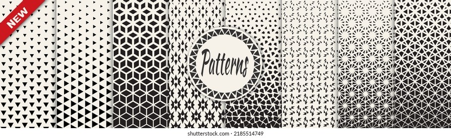 Set of geometric seamless patterns. Abstract geometric graphic design simple pattern. Seamless geometric halftone pattern.
