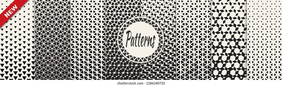Set of geometric seamless patterns. Abstract geometric graphic design simple pattern. Seamless geometric halftone pattern.