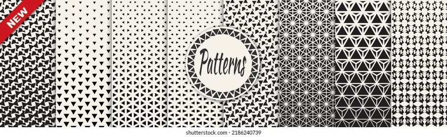 Set of geometric seamless patterns. Abstract geometric graphic design simple pattern. Seamless geometric halftone pattern.