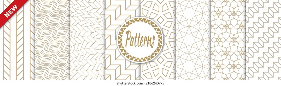 Set of geometric seamless patterns. Abstract geometric graphic design print pattern. Seamless geometric golden lines pattern.