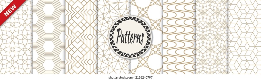 Set of geometric seamless patterns. Abstract geometric graphic design print pattern. Seamless geometric golden lines pattern.