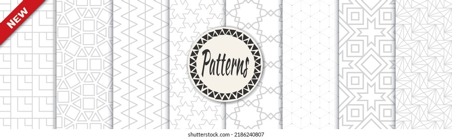 Set of geometric seamless patterns. Abstract geometric graphic design print pattern. Seamless geometric gray lines pattern.