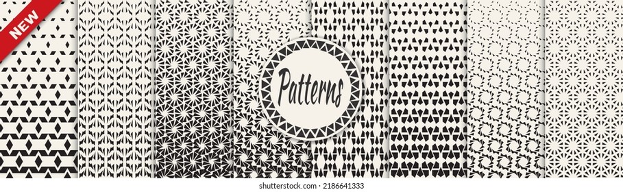 Set of geometric seamless patterns. Abstract geometric graphic design simple pattern. Seamless geometric halftone pattern.