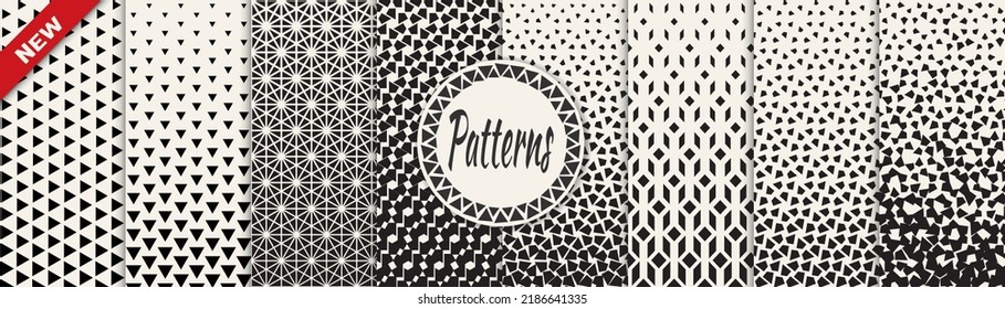 Set of geometric seamless patterns. Abstract geometric graphic design simple pattern. Seamless geometric halftone pattern.