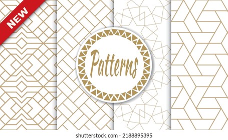 Set of geometric seamless patterns. Abstract geometric graphic design print pattern. Seamless geometric golden lines pattern.