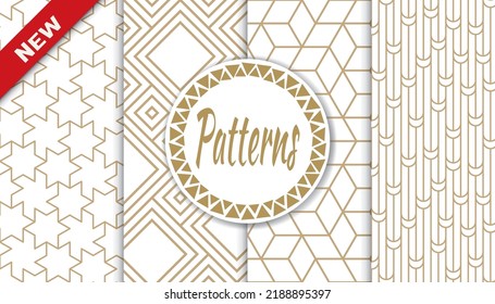 Set of geometric seamless patterns. Abstract geometric graphic design print pattern. Seamless geometric golden lines pattern.