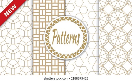 Set of geometric seamless patterns. Abstract geometric graphic design print pattern. Seamless geometric golden lines pattern.