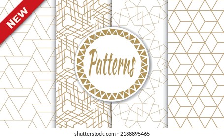 Set of geometric seamless patterns. Abstract geometric graphic design print pattern. Seamless geometric golden lines pattern.