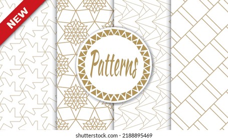 Set of geometric seamless patterns. Abstract geometric graphic design print pattern. Seamless geometric golden lines pattern.