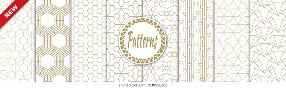 Set of geometric seamless patterns. Abstract geometric graphic design print pattern. Seamless geometric golden lines pattern.