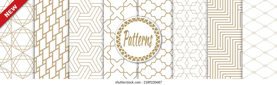 Set of geometric seamless patterns. Abstract geometric graphic design print pattern. Seamless geometric golden lines pattern.