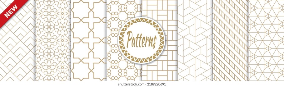 Set of geometric seamless patterns. Abstract geometric graphic design print pattern. Seamless geometric golden lines pattern.