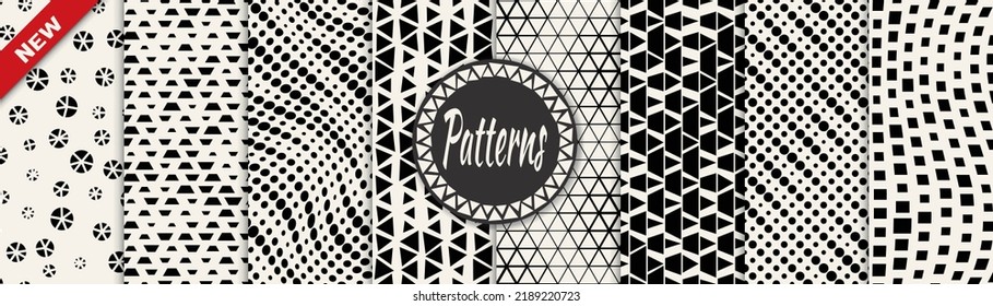 Set of geometric seamless patterns. Abstract geometric graphic design simple pattern. Seamless geometric halftone pattern.