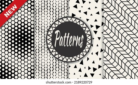 Set of geometric seamless patterns. Abstract geometric graphic design simple pattern. Seamless geometric halftone pattern.