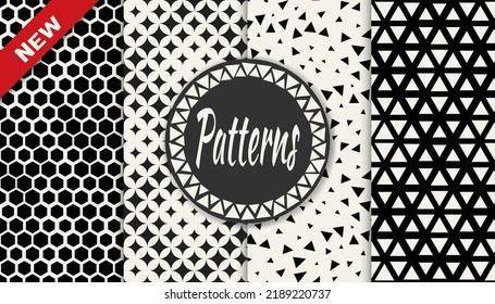 Set of geometric seamless patterns. Abstract geometric graphic design simple pattern. Seamless geometric halftone pattern.